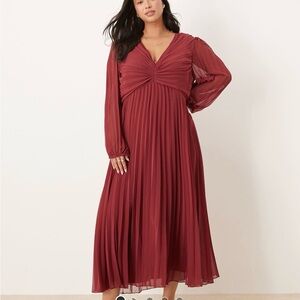 NWT ASOS Curve pleated bodice plunge neck midi dress